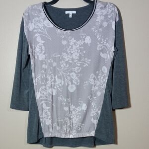 Maurices Floral Hi-Lo Top With Silver Bead Neck Trim